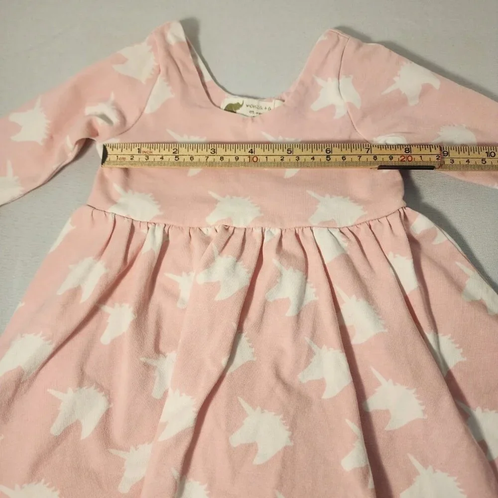 Monica + Andy Girls Pink/White Unicorn Dress with Long Sleeves Size 0-6 Months - Picture 5 of 5